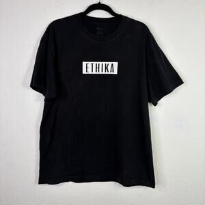 Ethika Black Tee Men’s Spell Out Logo Front Classic Fit, Size L, 100% cotton
